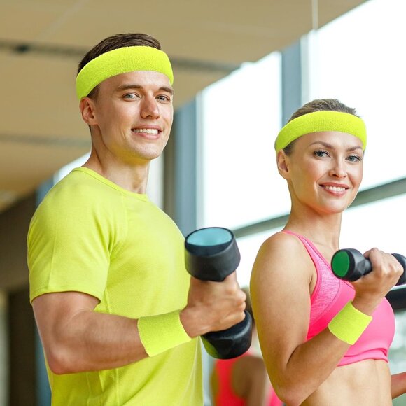 24PCS Neon Sweatbands Set Sports Headbands Wristbands Bulk for Fitness - Picture 4 of 7